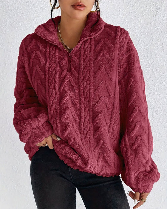 Sweatshirt Double Face Polaire Demi Fermeture Éclair