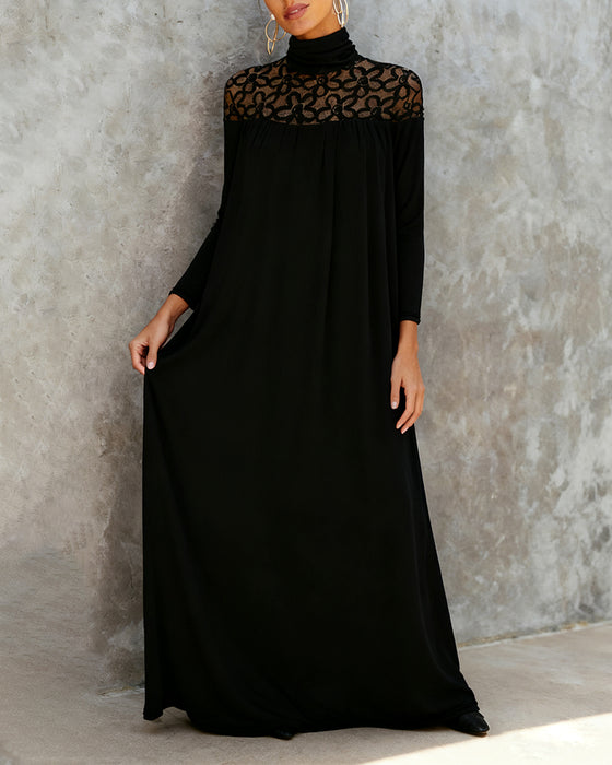 Robe Élégante À Col Montant En Mesh Patchwork