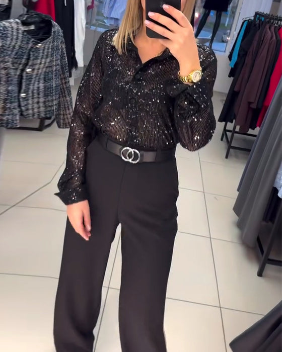 Chemise À Paillettes Avec Boutonnière Et Col