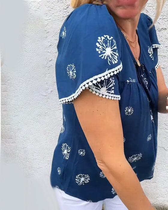 Blouse Manches En Pétales Imprimé Tie-Dye