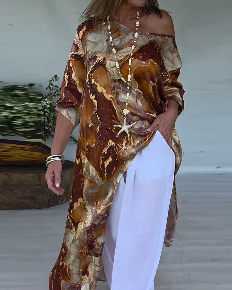 Blouse Fendue Imprimée À La Mode