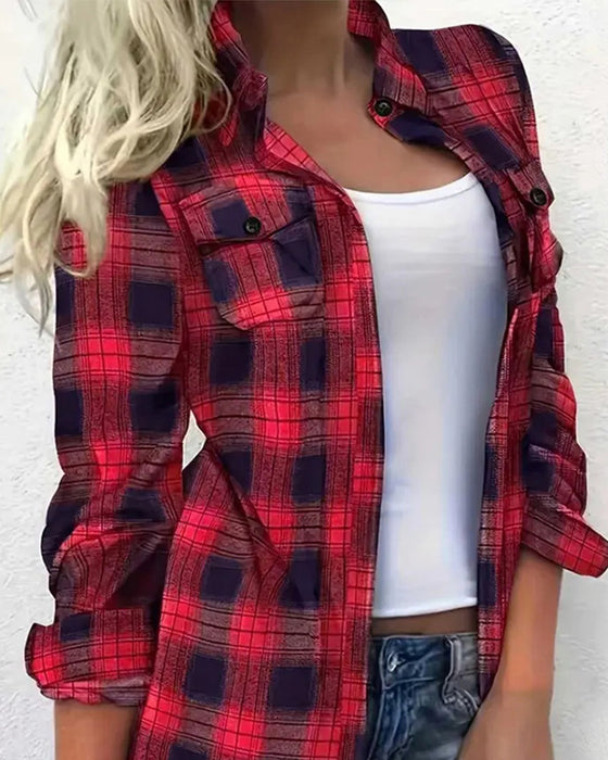 Blouse Casual Écossais Chemise