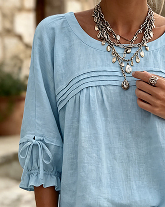 Blouse Manches Ballon Nœud Manches Trois-Quarts