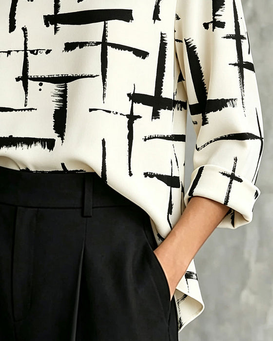 Blouse Col Drapé Mock Motif Croix