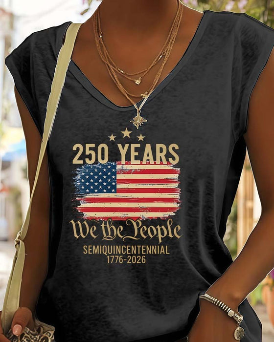 T-Shirt Col V Imprimé Sans Manche