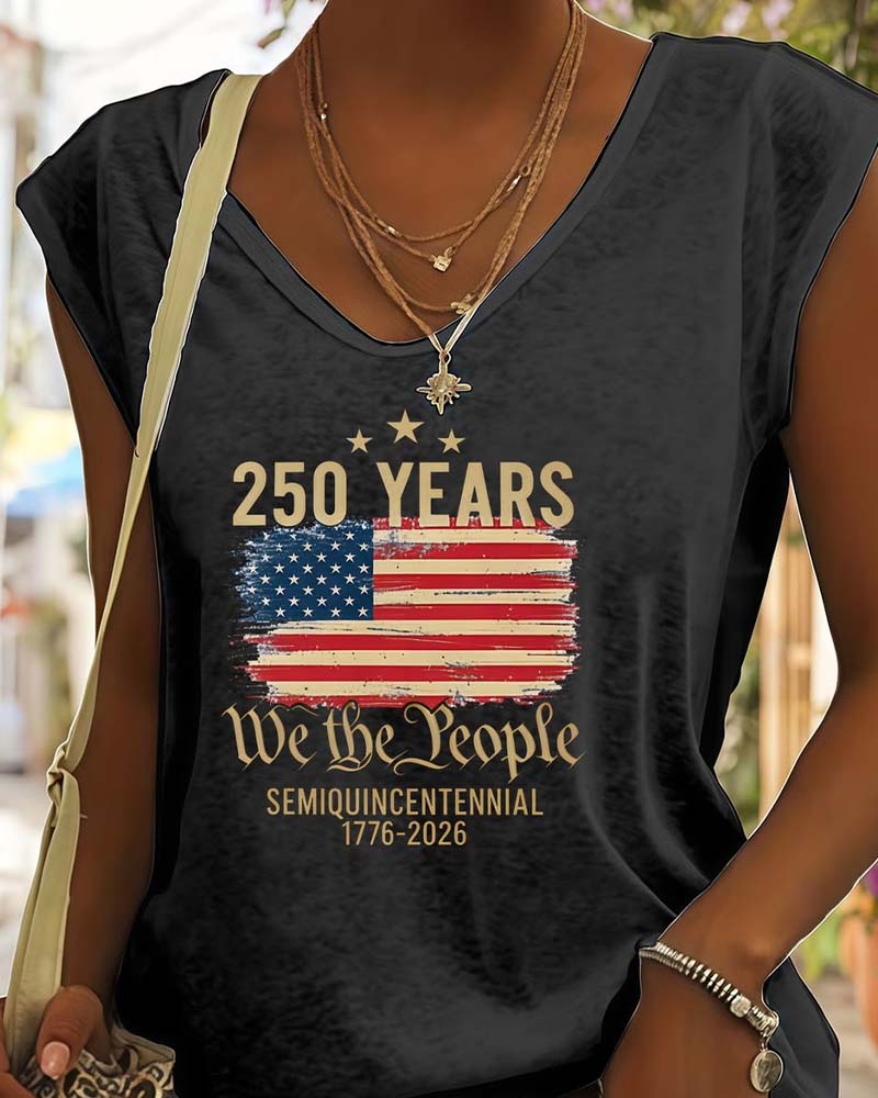 T-Shirt Col V Imprimé Sans Manche