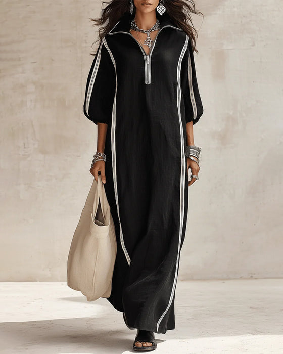 Robe Rayon Fermeture-Éclair Revers Jupe-Pleine