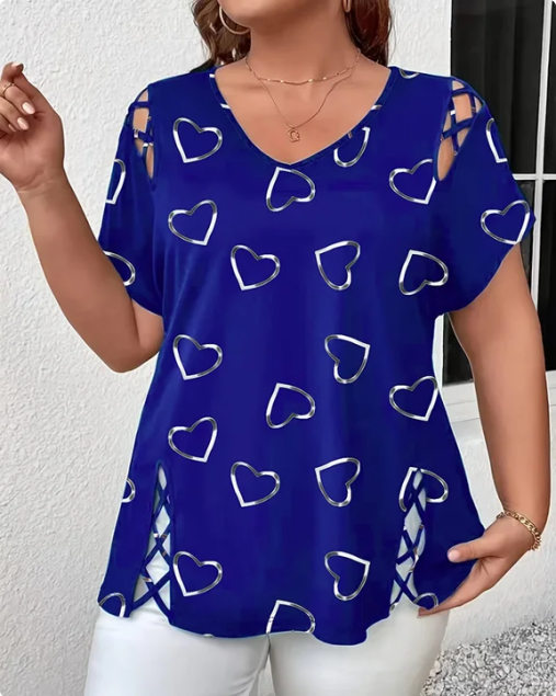 T-Shirt Motif Cœur Ajouré Manches Courtes