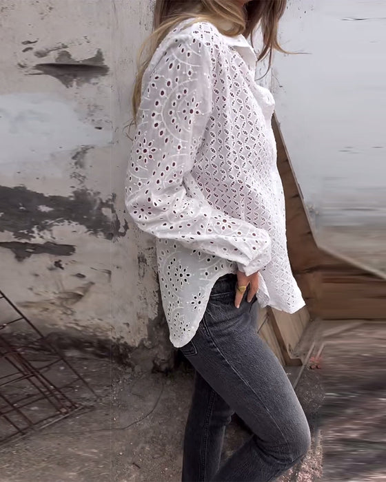 Chemise Manches Longues Revers Découpé