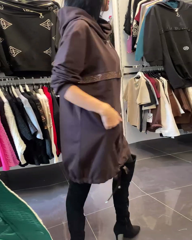 Robe Tendance À Demi-Fermeture Éclair Et Capuche