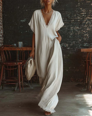 Robe Unie Col V Mode Longue