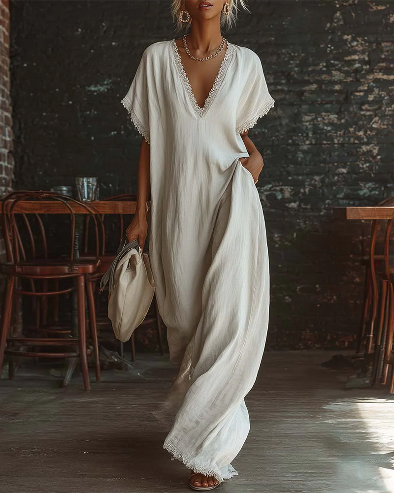 Robe Unie Col V Mode Longue