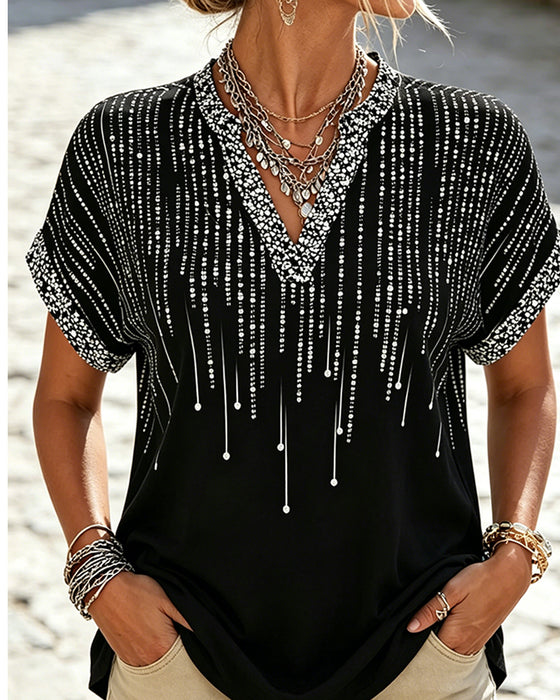 Blouse Hors Épaule Col En V Imprimé