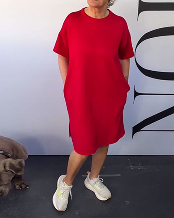 Robe Col Rond Décontractée Manches Courtes Simple