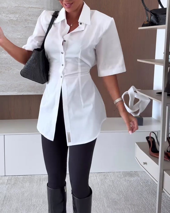 Chemise Ajustée Manche Coude Revers Longue