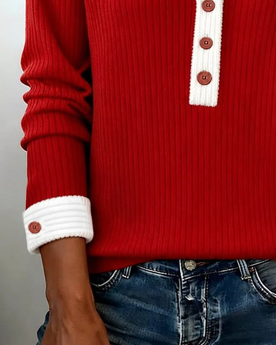 Haut Bouton Revers Bloc De Couleur