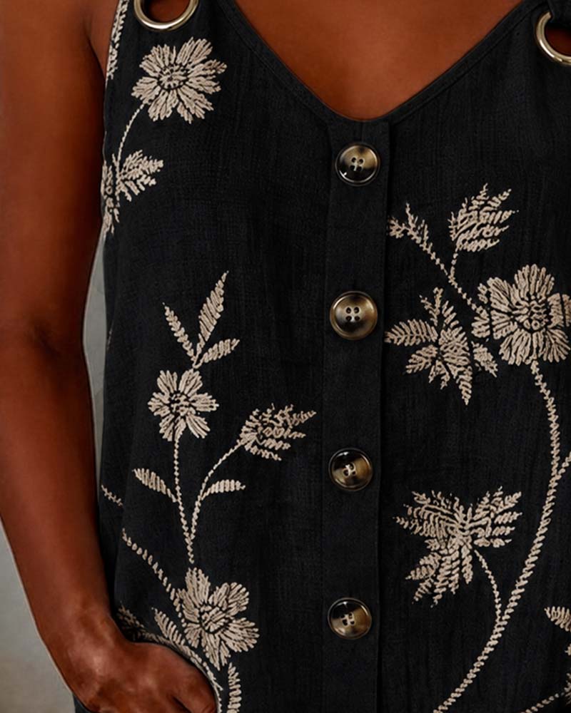 Débardeur Florale Camisole Anneau Métallique
