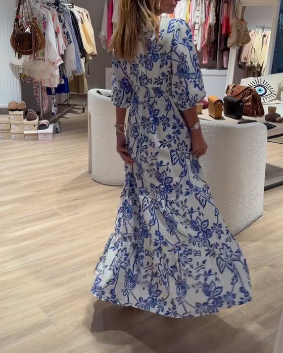 Robe Décolleté Profond En V Élégant Floral Longue