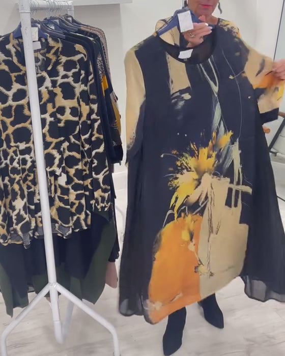 Robe À Col Rond Et Imprimé Rétro