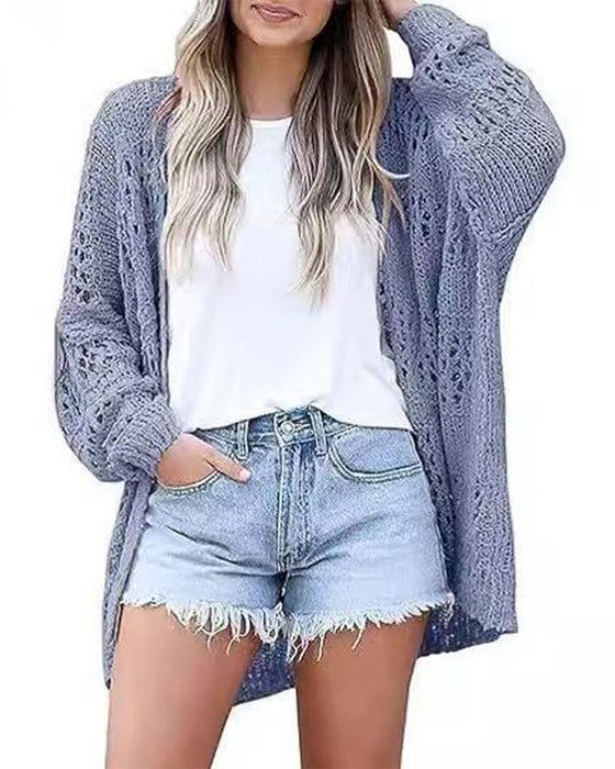 Cardigan Décontracté Manches Longues Découpé Pull