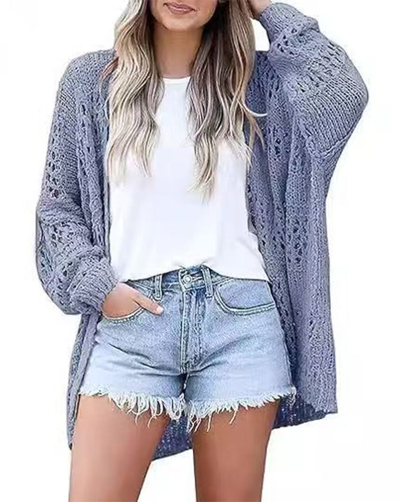 Cardigan Décontracté Manches Longues Découpé Pull