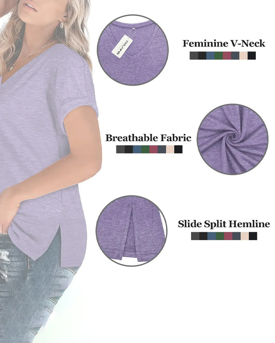 T-Shirt Col En V Manches Courtes Lâche Décontracté