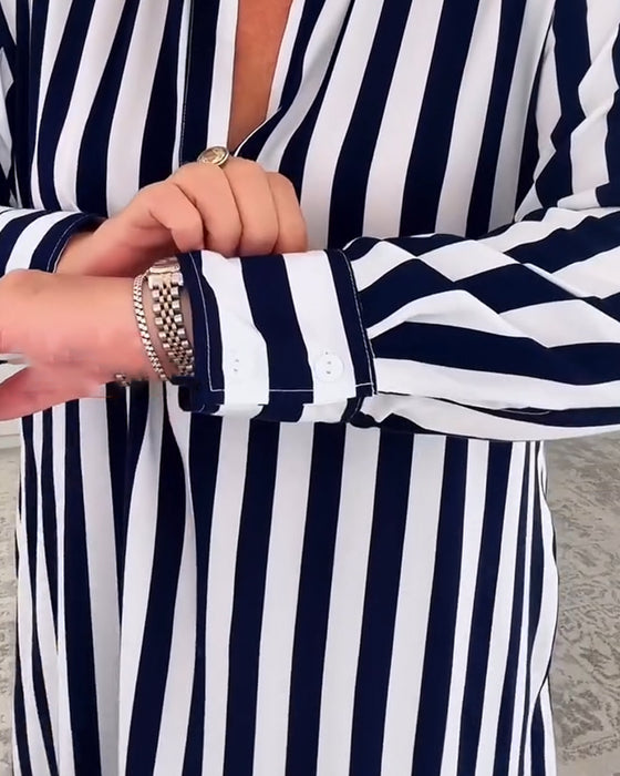 Robe Col Rayée Poche