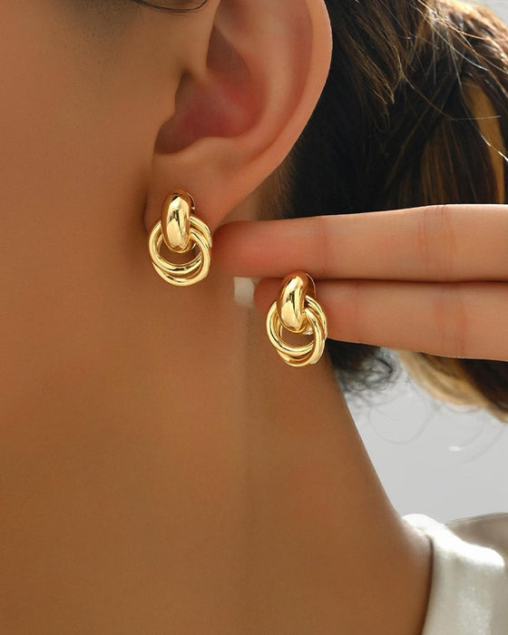 Boucles D'oreilles Vintage Texturé Double Couche Métal Enroulé