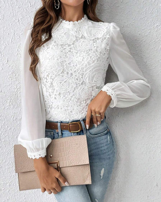 Haut Dentelle Manche Longue Élégant