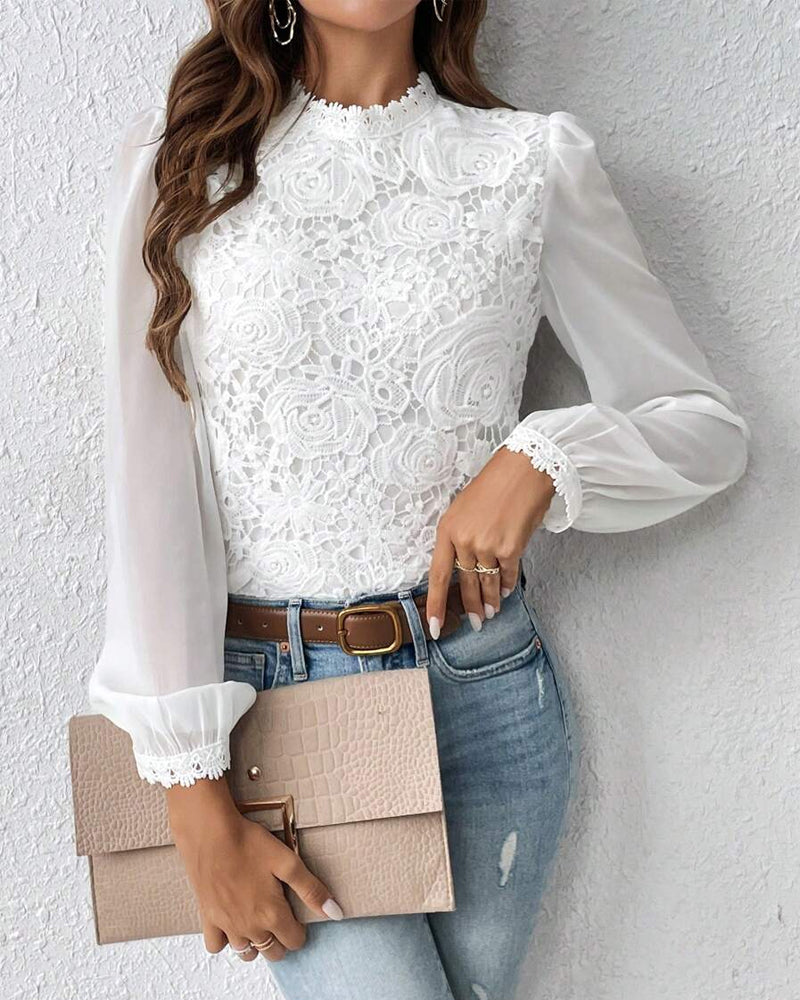 Haut Dentelle Manche Longue Élégant