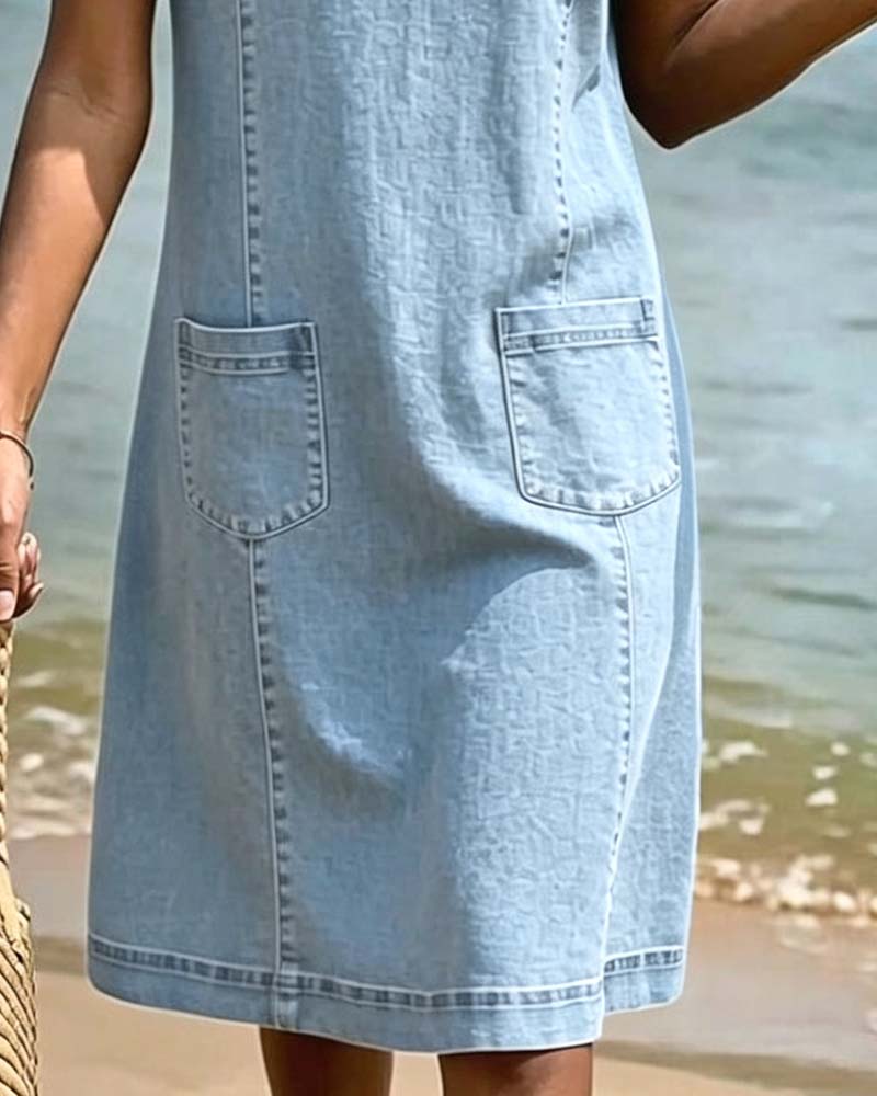 Robe Décontractée Fourreau Poche Petit Col En V