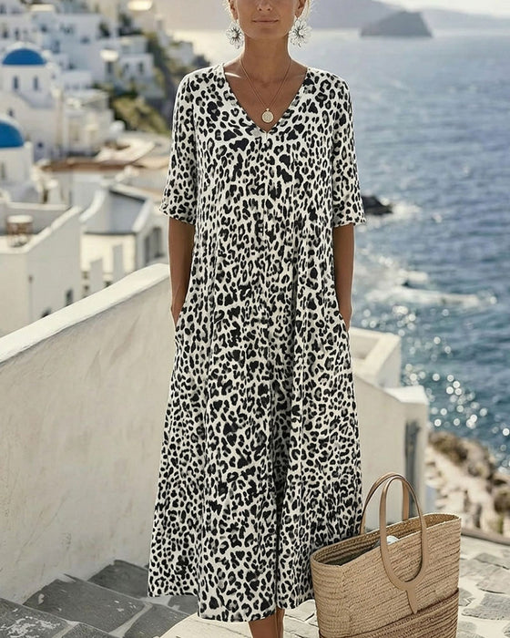 Robes Léopard Col V Ample