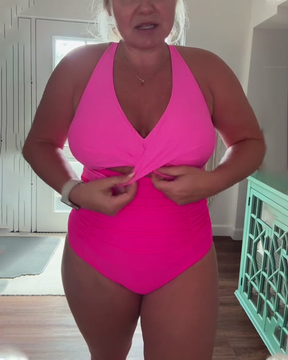 Maillot de bain une pièce à la mode avec blocs de couleurs et col licou