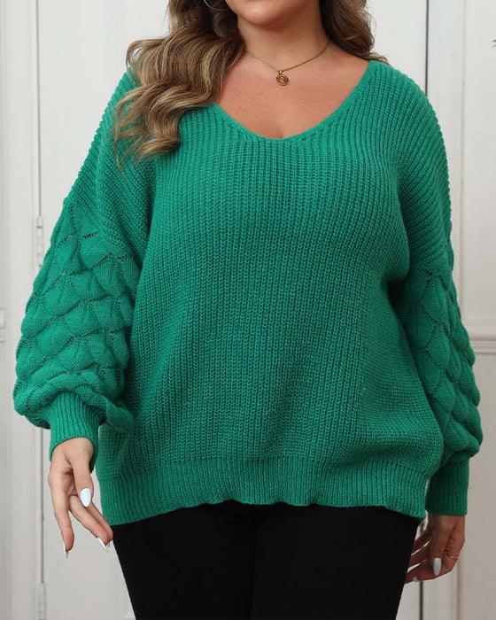 Pullover Manches Ballon Col En V Tricoté