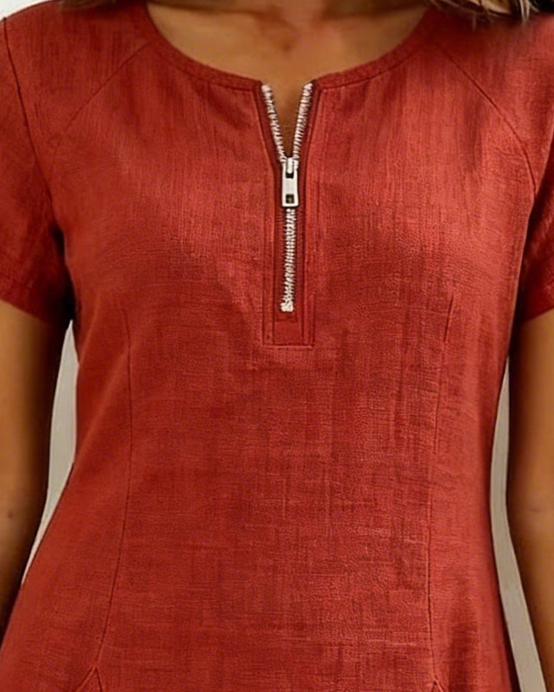 Robe Fermeture Éclair Poche Coton Lin