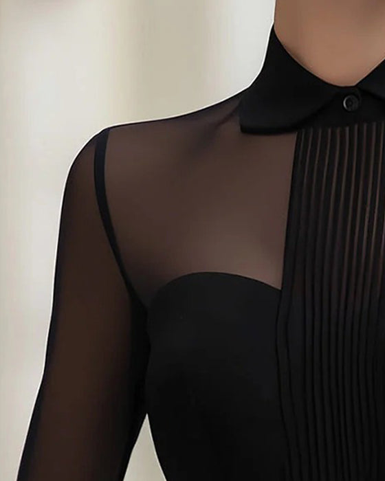 Blouse Élégante Mesh Manches Longues