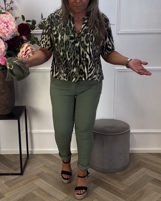 Blouse Tendance Imprimé Léopard Manches Courtes