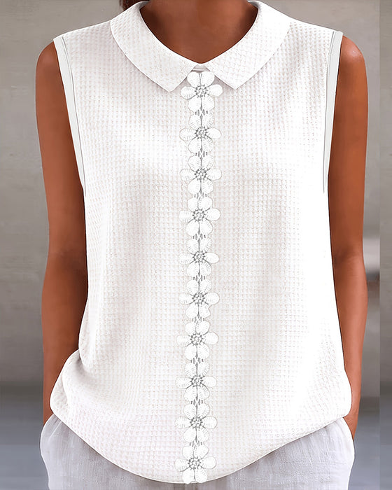 Chemise En Tricot Gaufre Avec Col Fleuri 3D