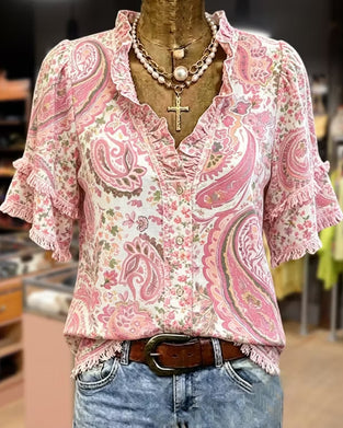Blouse Décontractée Volantée Col V