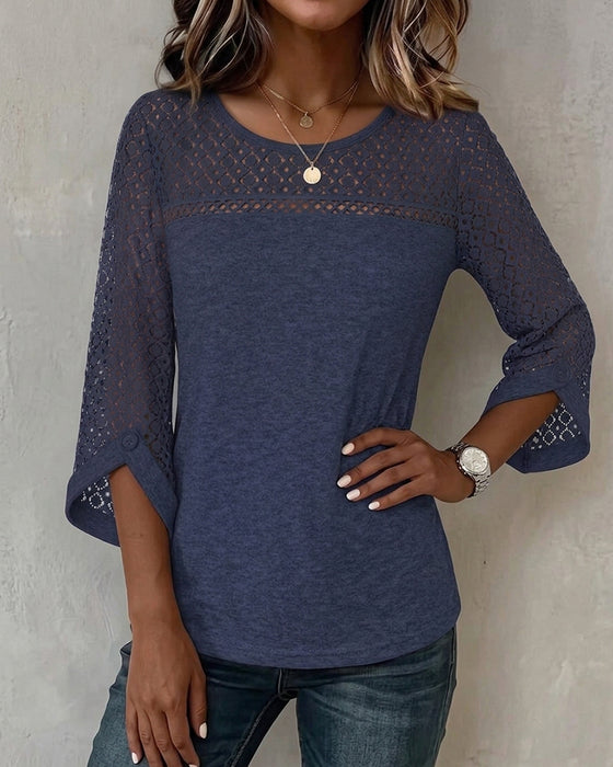 T-Shirt Évidé Manche Longue Patchwork