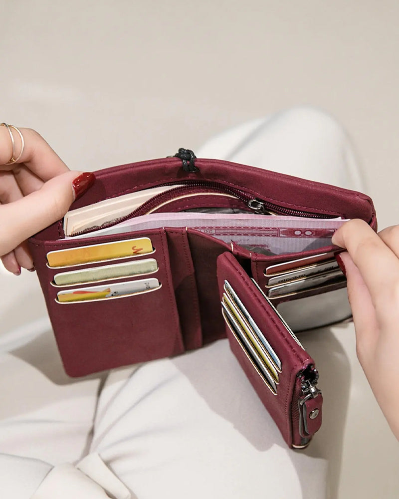 Portefeuille Court Minimaliste Élégant Pour Femme Avec Dragonne, Portefeuille Polyvalent À Fermeture Éclair Pour Cartes, Portefeuille Tendance Pour Un Usage Quotidien
