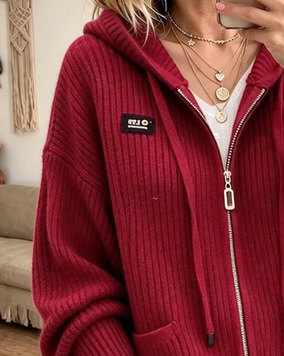Cardigan Cordon Fermeture Éclair Poche Pull