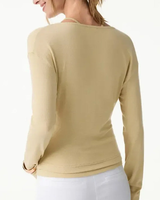 Ensemble Haut À Bretelles Nuque Haut Cami Avec Soutien-Gorge Intégré Et Manches Longues Croisées