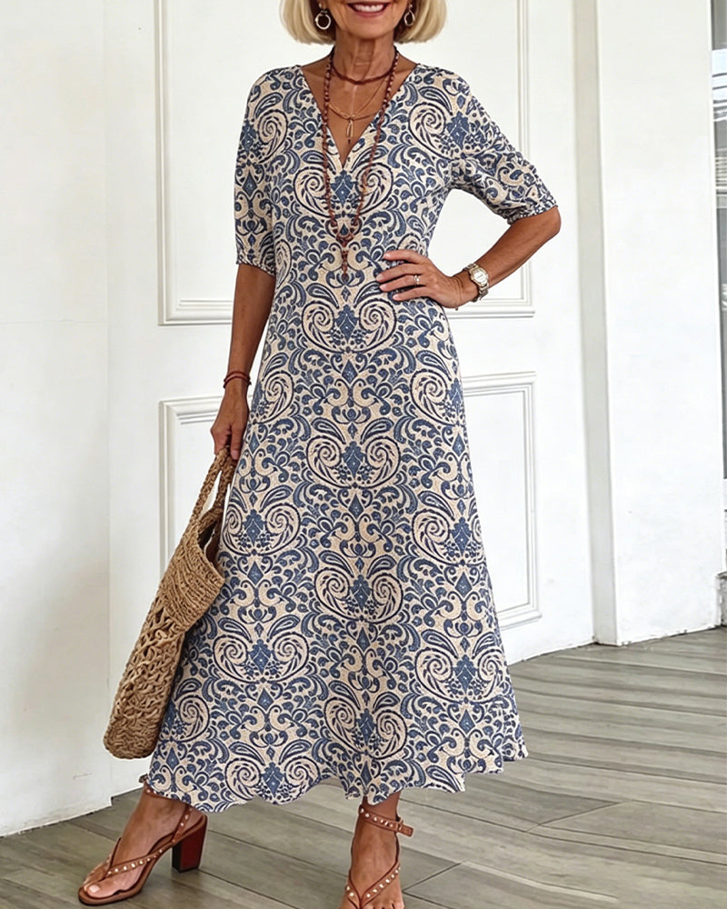 Robe Vintage Florale Encolure V Maxi