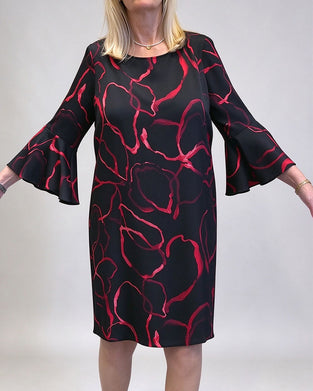 Robe Couleur Contrastante Col Rond Et Manches Cloche