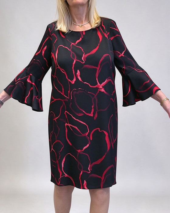 Robe Couleur Contrastante Col Rond Et Manches Cloche