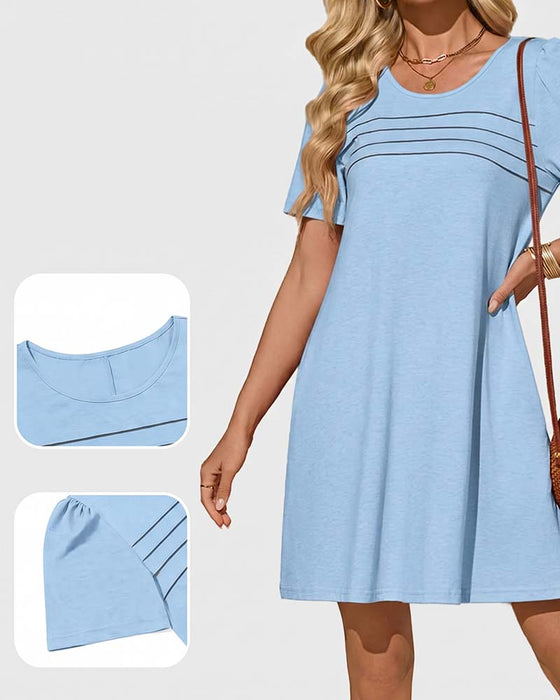 Robe Volant Manche Courte Col Rond