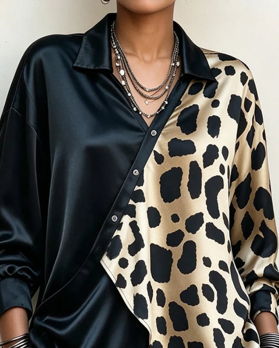 Blouse Irrégulier Imprimé Léopard Boutonné