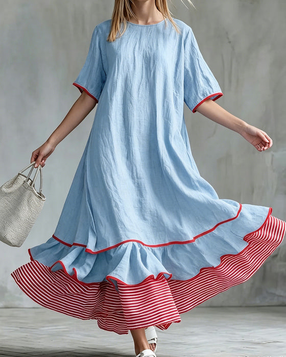 Robe Bloc Couleur Rayon Volanté Maxi