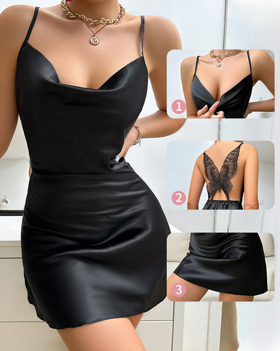 Chemise De Nuit Soie Glacée Fine Bretelles